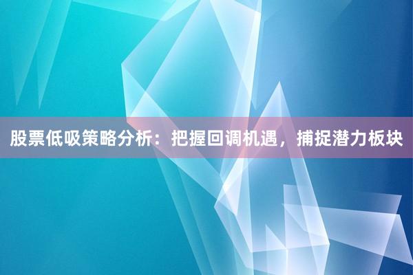 股票低吸策略分析：把握回调机遇，捕捉潜力板块
