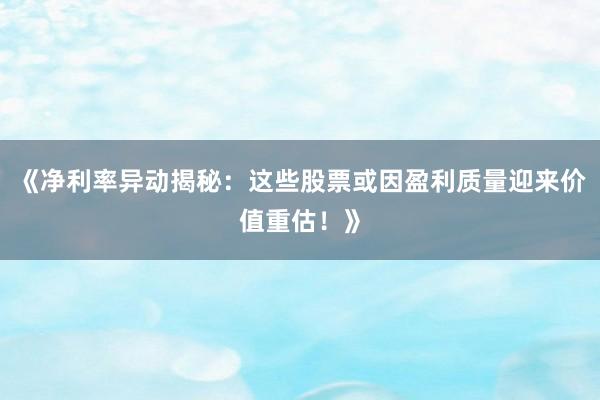 《净利率异动揭秘：这些股票或因盈利质量迎来价值重估！》